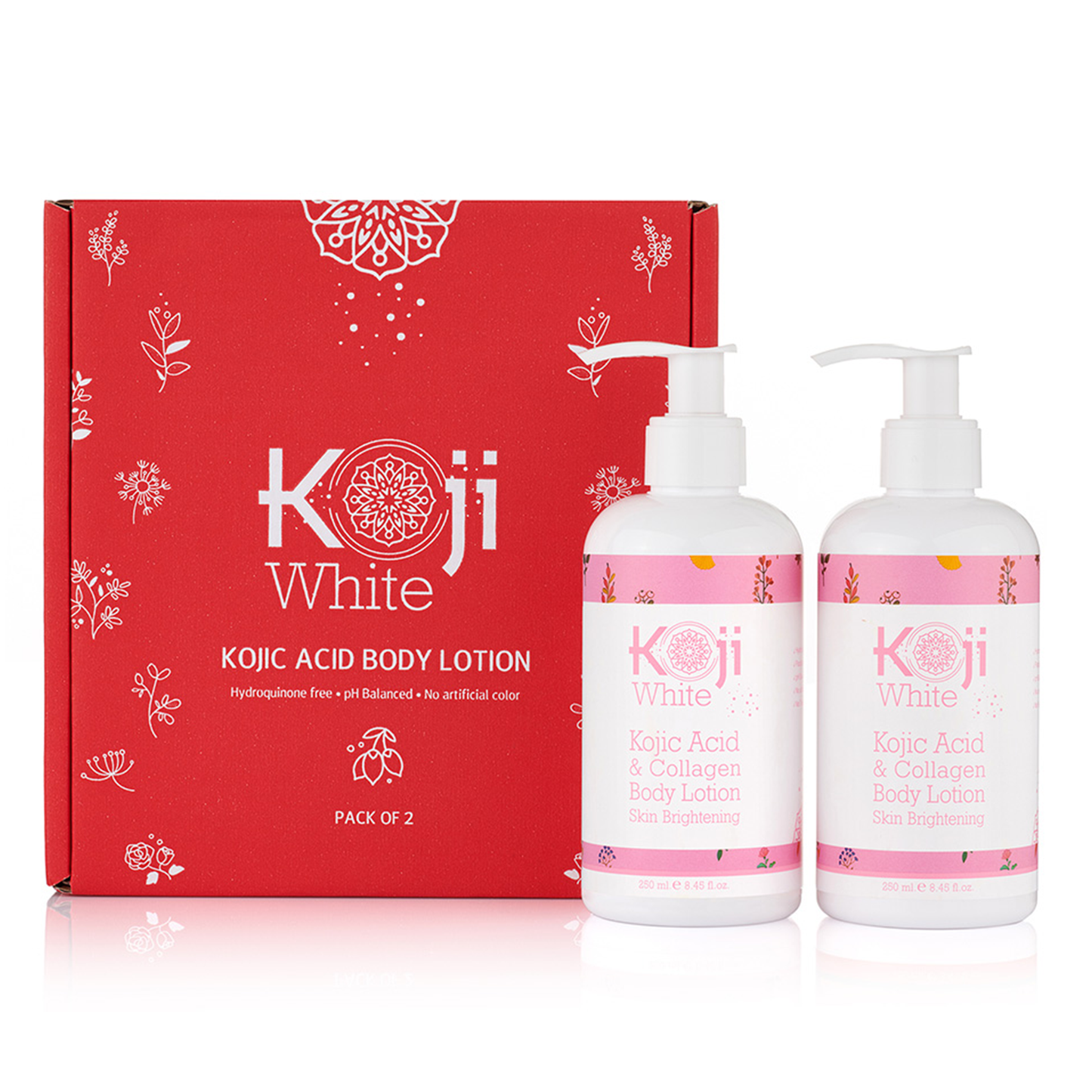 Lotion pour le corps éclaircissante à l'acide kojique et au collagène pour la peau, 2 bouteilles