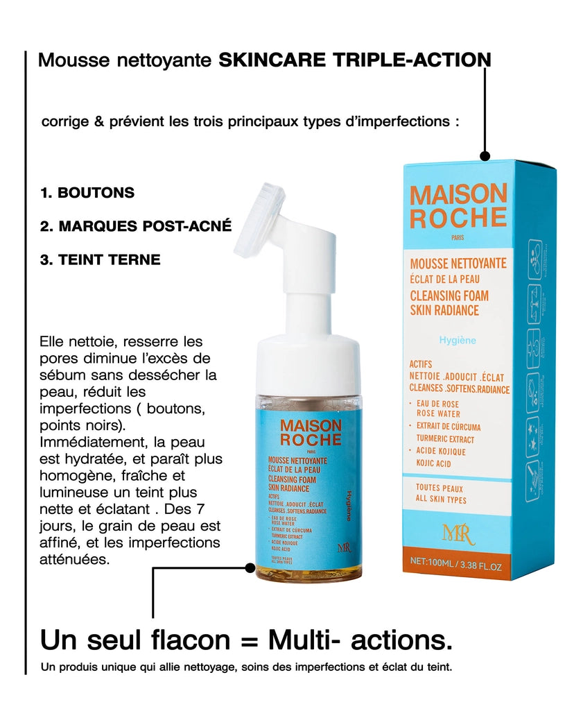 Mousse Nettoyante Triple- Action  Conçu pour les peaux  acnéique