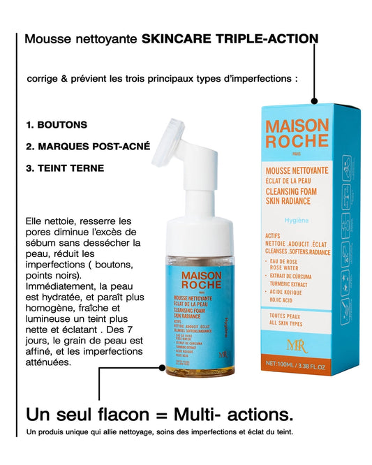 Mousse Nettoyante Triple- Action  Conçu pour les peaux  acnéique