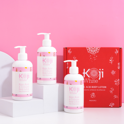 Lotion pour le corps éclaircissante à l'acide kojique et au collagène pour la peau, 2 bouteilles