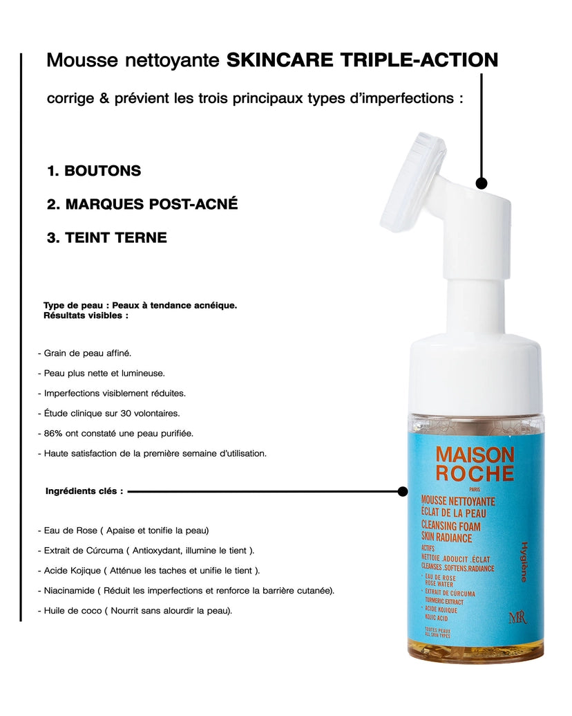 Mousse Nettoyante Triple- Action  Conçu pour les peaux  acnéique