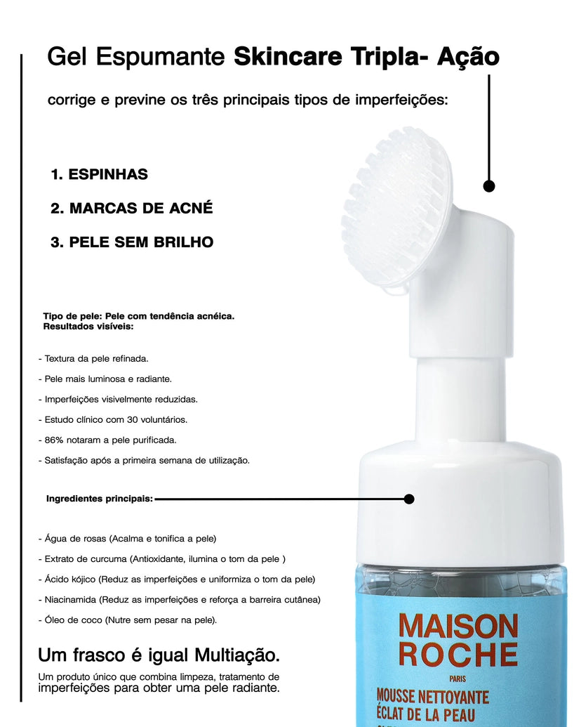 Mousse Nettoyante Triple- Action  Conçu pour les peaux  acnéique