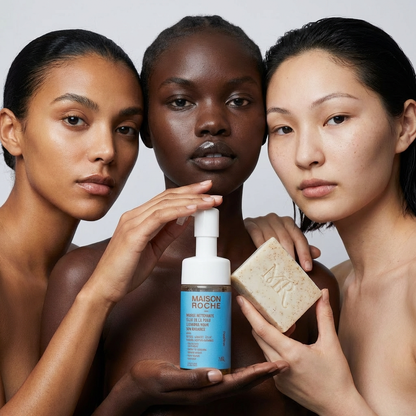 KIT COMPLET  Skincare COMPOSÉ  D’UNE MOUSSE NETTOYANT-TRIPLE-ACTION, CRÈME HYDRATANT ET UN SAVON EXFOLIANT.